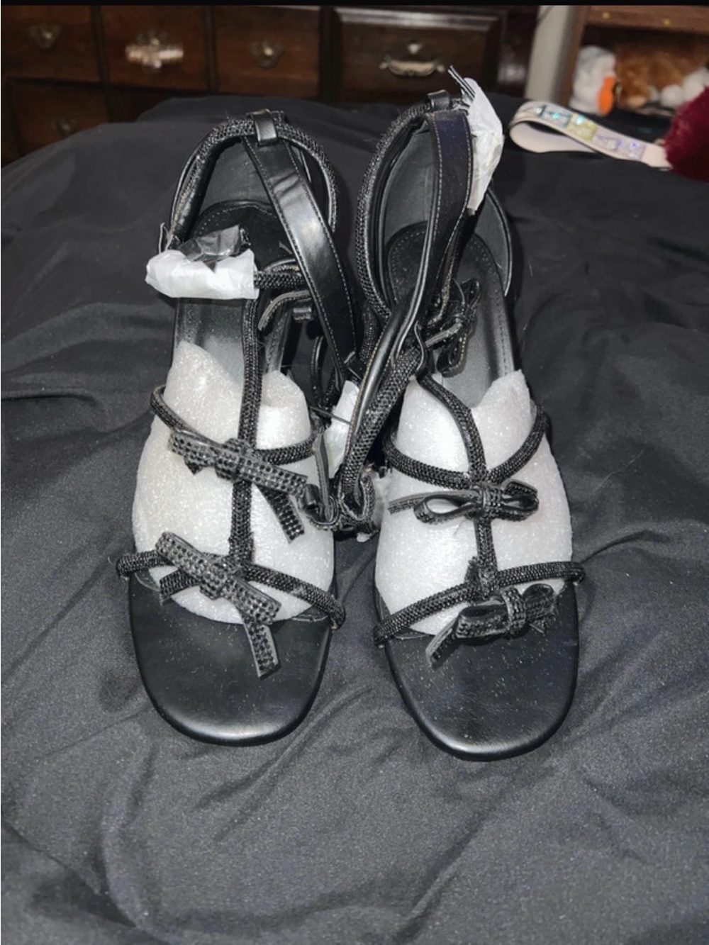 Forever 21 Black Strappy heels with bow detail